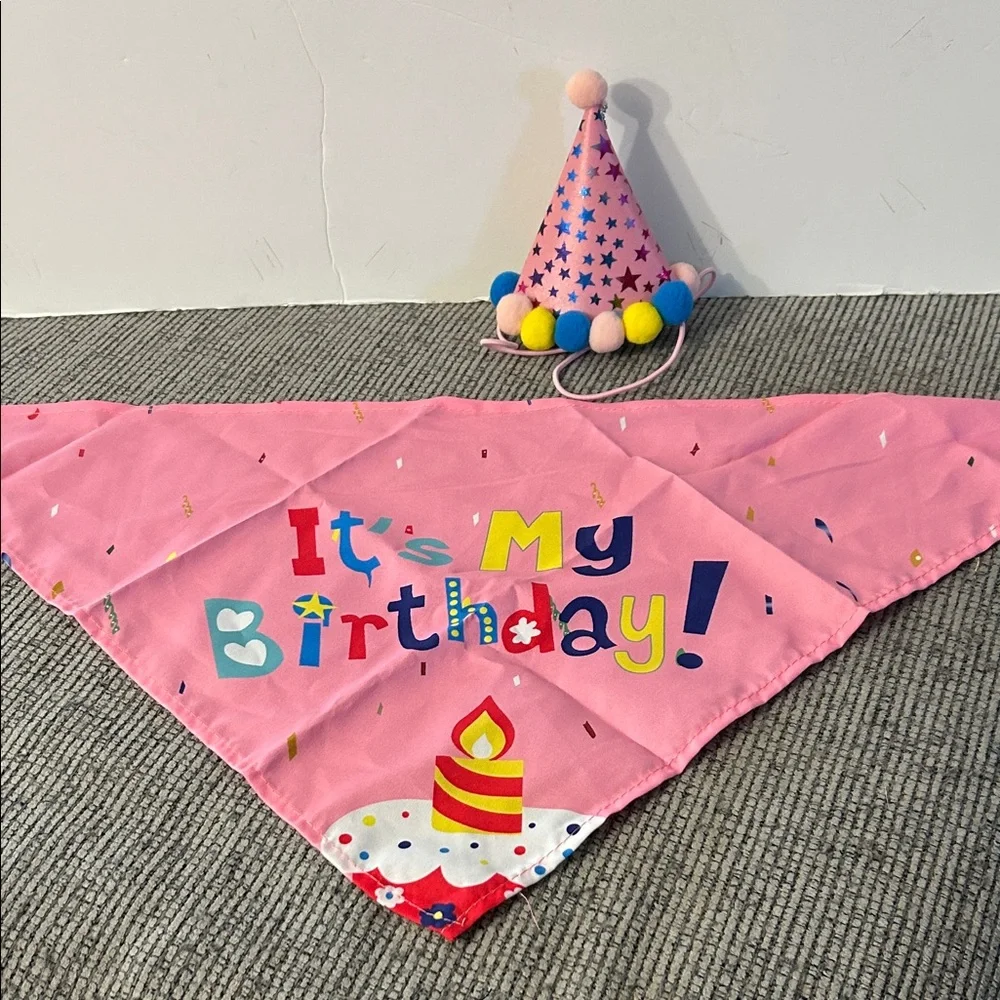 Pink Dog Birthday Bandana and Party Hat Set NEW celebrate